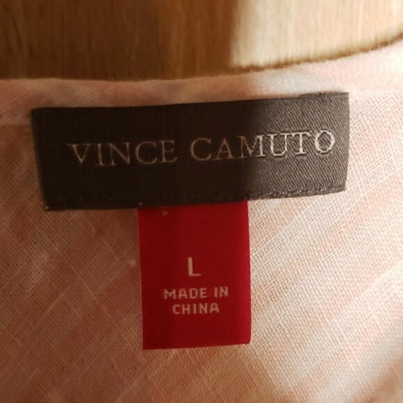 Vince Camuto Womens Linen Pink White Striped Short Sleeve Top Large - Picture 6 of 7